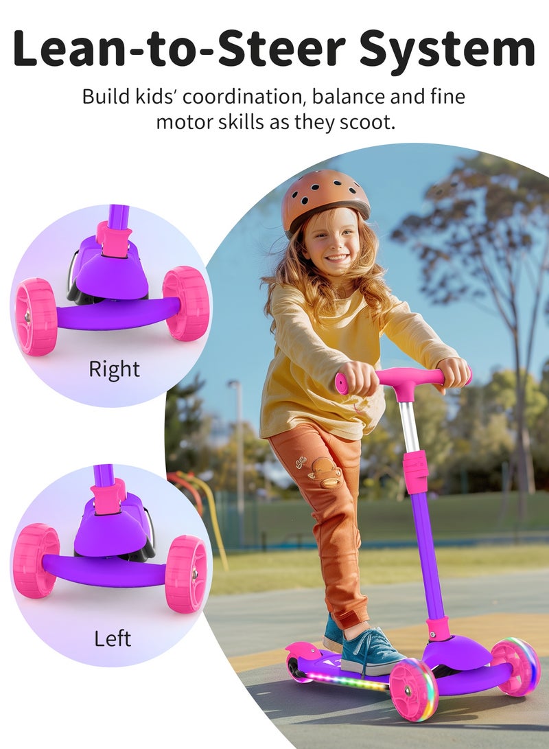 بيليف سكوتر للأطفال، سكوتر ثلاثي العجلات للأطفال مزود بعجلات ودواسات مضيئة بتقنية LED، سكوتر ثلاثي العجلات قابل للطي ومناسب للأطفال الصغار من الفتيات والفتيان، 4 مستويات قابلة للتعديل للارتفاع، دواسات مقاومة للانزلاق، خفيف الوزن وسهل الحمل، يتم التوجيه بالانحناء، سطح عريض للغاية، عجلات مضيئة للأطفال من عمر 3 سنوات فما فوق - Image 5